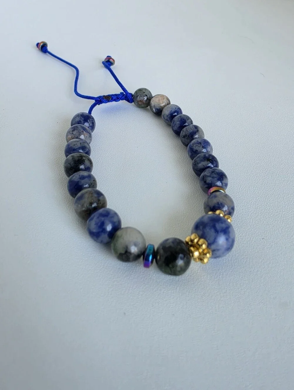 Handmade Blue Sodalite Adjustable Gemstone Beaded Bracelet Boho Unisex